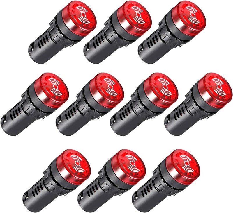 DaFuRui Store Indicator Light 12V Buzzer，10PCS 22mm Red LDE Flashing Buzzer AC/DC 12V Alarm for Electrical Control Panel - Image 1